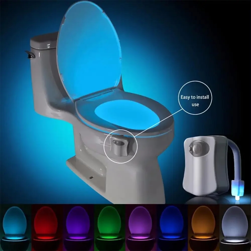Lampka toaletowa z czujnikiem ruchu Lampki nocne LED 8-kolorowa lampka nocna do łazienki Lampka toaletowa Oświetlenie muszli do łazienki
