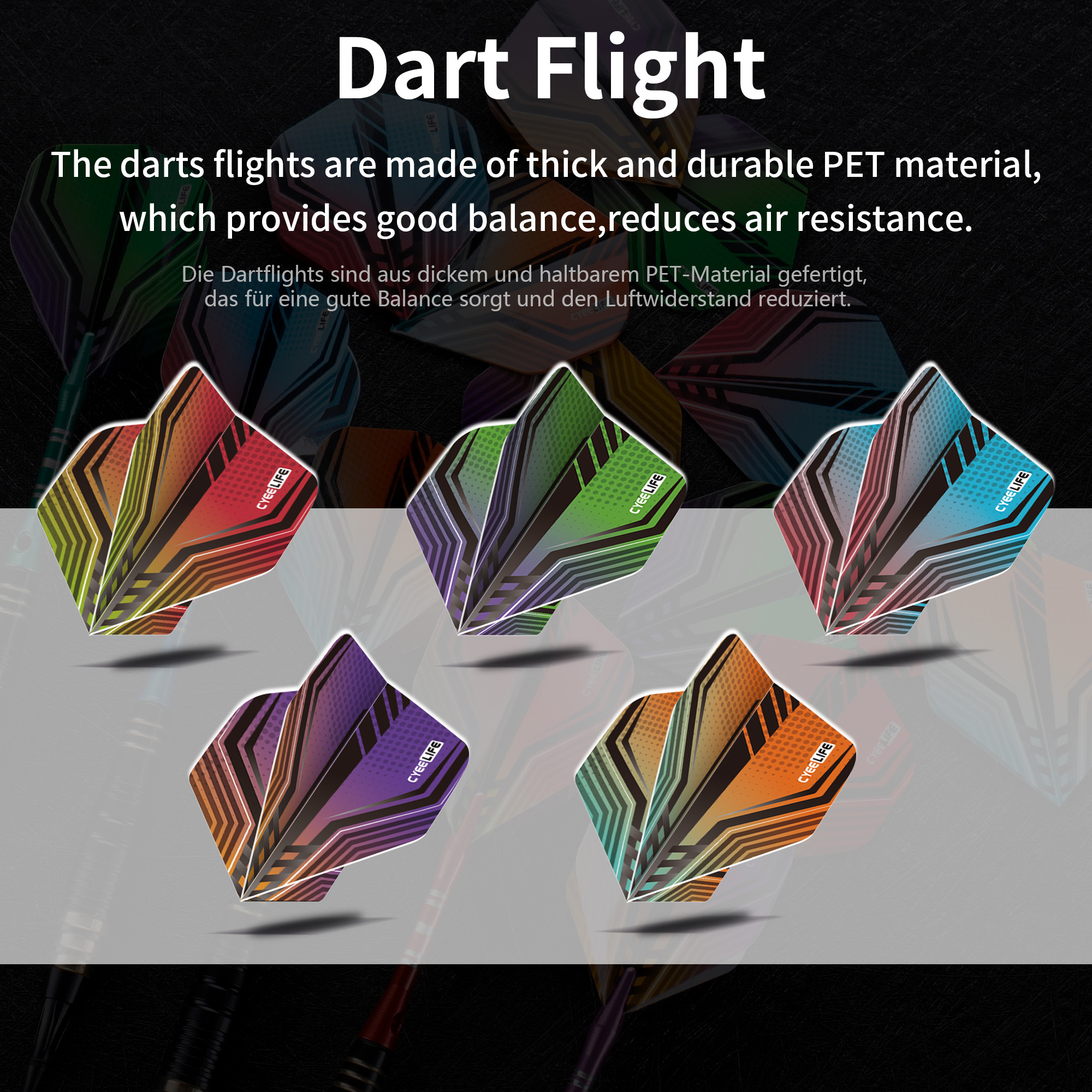 CyeeLife 15PCS Standard Dart Flights Nice Darts Flight Dardos Feather Outdoor Wing Tail Pattern
