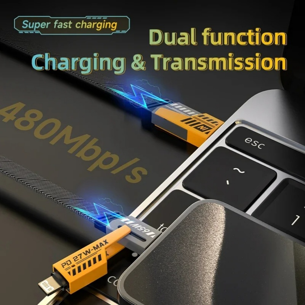65W USB Type C Cable 4 in 1 PD 27W Fast Charging Data Cable For iPhone 15 14 13 Pro Max Samsung Xiaomi Huawei iPad USB C Cable