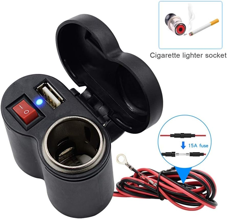 12V オートバイデュアル USB 充電器スイッチ付き、防水シガーライターソケット、オートバイハンドルバークランプ