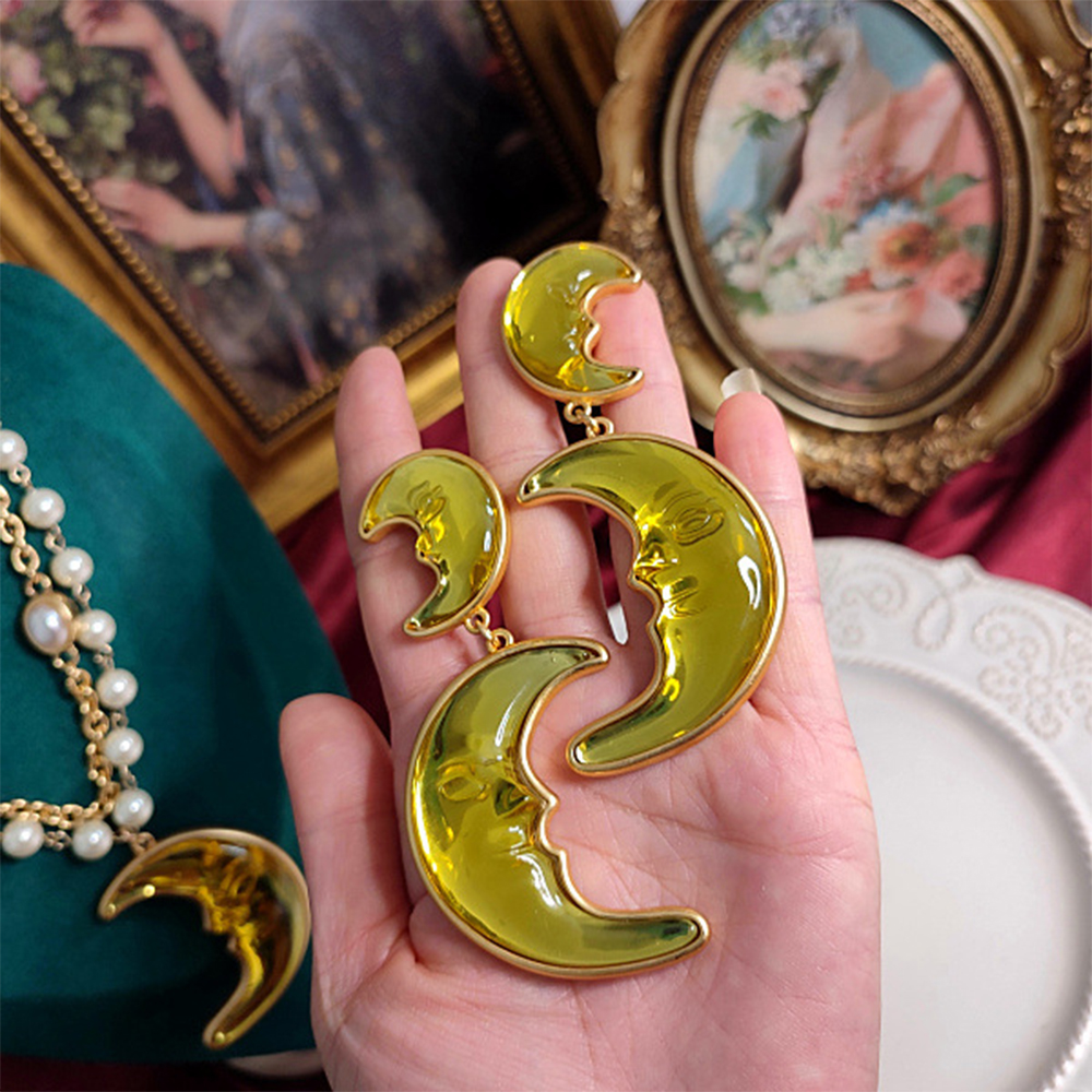 Vintage temperamento lua brincos de vidro colar para feminino menina presente festa gargantilha jóias atacado