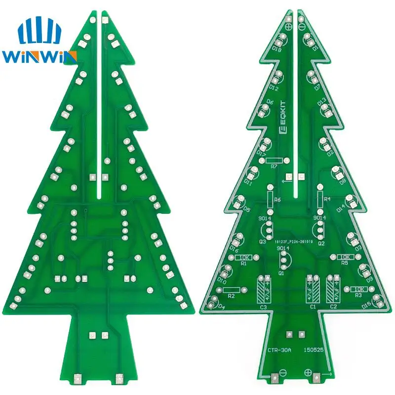 Kit de bricolaje LED de árbol de Navidad 3D tridimensional, Kit de circuito de Flash LED rojo/verde/amarillo, Suite electrónica divertida