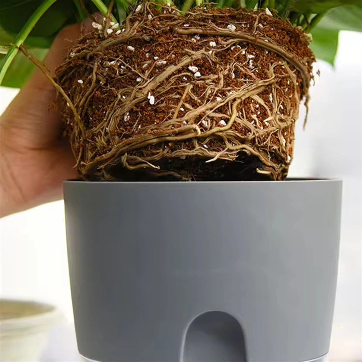 Maceta de cultivo sin suelo de 2 capas, cuerda de algodón, autorriego, lavabo de plantas hidropónicas, riego automático, maceta perezosa, 1 ud.
