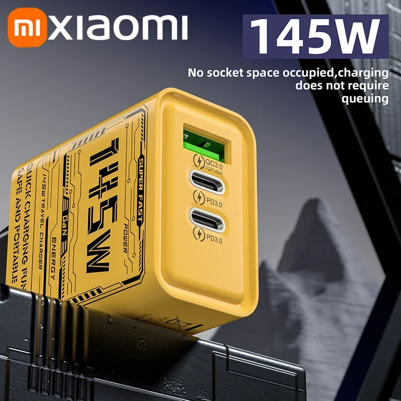 Xiaomi 145W 3 puertos carga ultra rápida tipo C GaN cargador de teléfono USB-C QC 3,0 adaptador de súper carga para Huawei Iphone Samsung