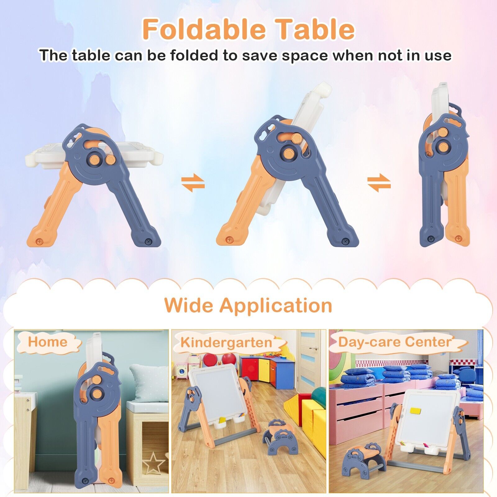 GOFLAME 6-In-1 Multi-activity Kids Play Table & Chair Set Folding Kids Painting Easel