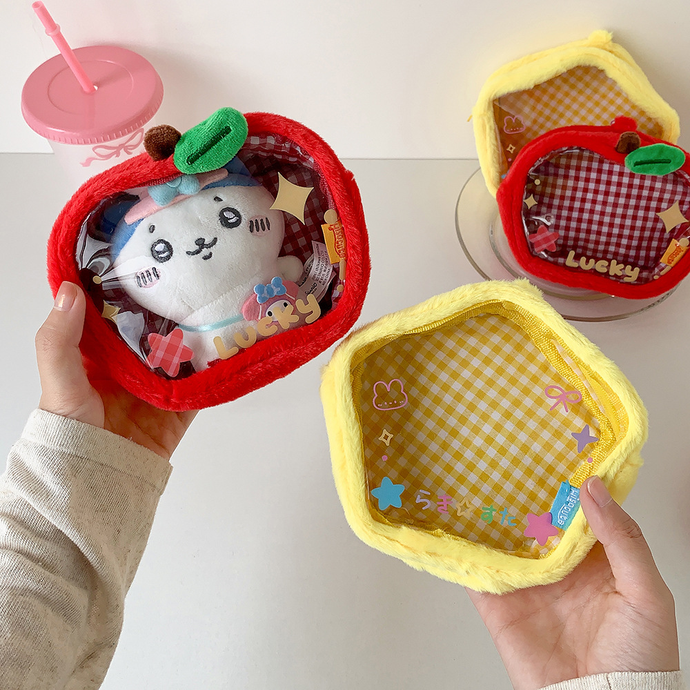 INS Korean Red Apple Bag Pendant Accessories Cute Fashion Transparent PVC Doll Storage Bag Student Backpack Pendant Girls Gifts