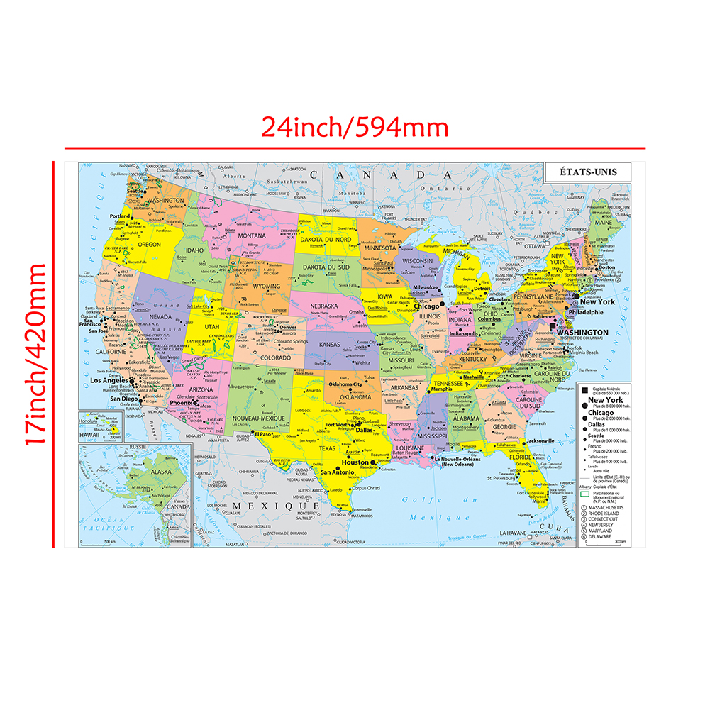 De Verenigde Staten Kaart Met Details In Franse Muurkunst Poster Canvas Schilderij Kantoor Schoolbenodigdheden Huisdecoratie 59*42Cm