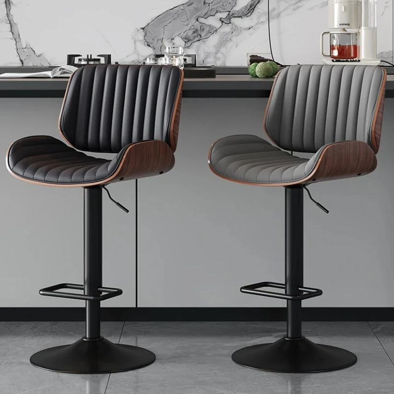 Preto ajustável bancos de barra giratória comercial elegante moderno bancos de barra ergonômico madeira maciça taburetes para barra móveis