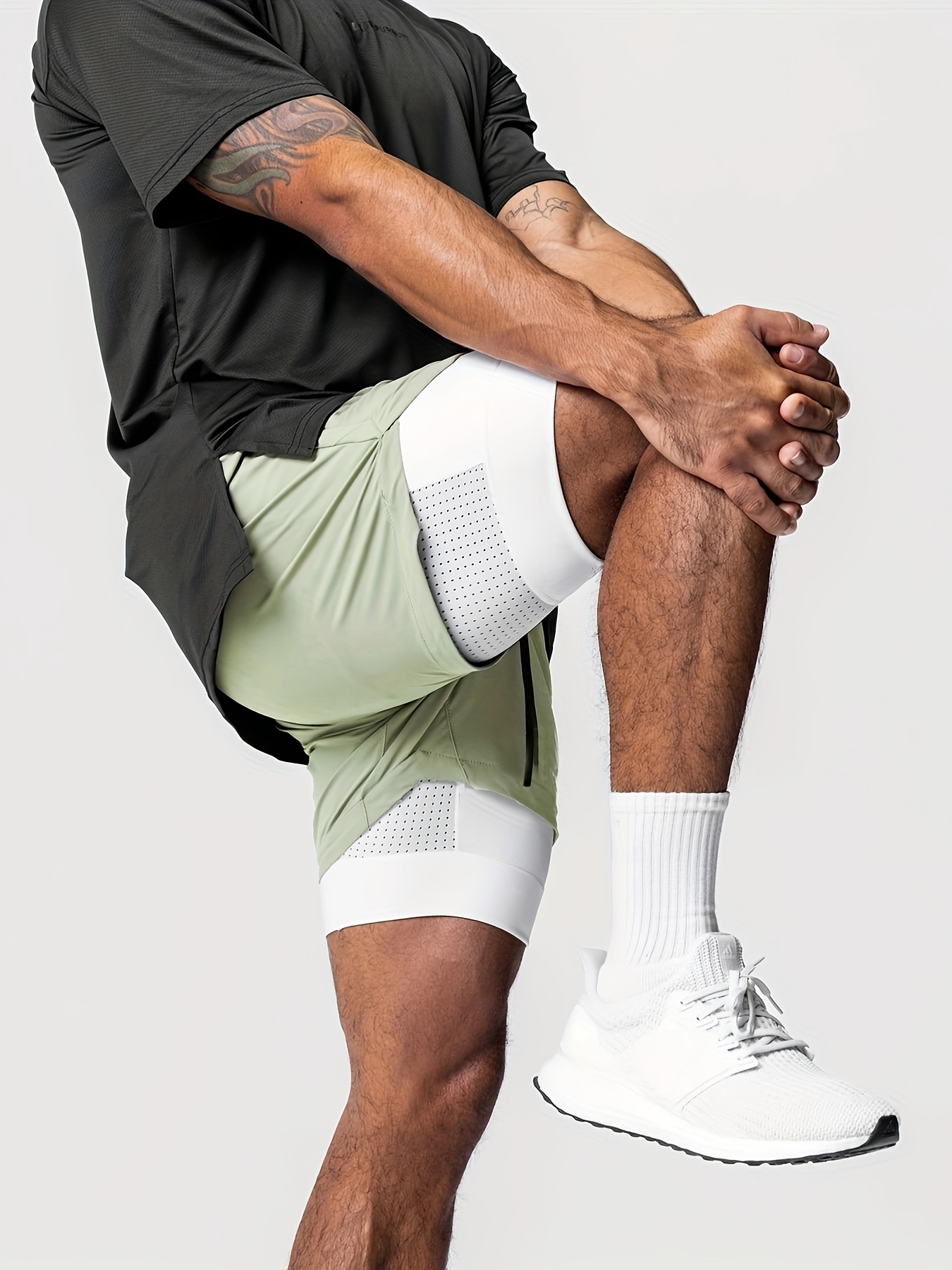 Shorts masculinos esportivos de dupla camada, secagem rápida, elástico de basquete, equipamento de treinamento, agachamento profundo, fitness, quarto