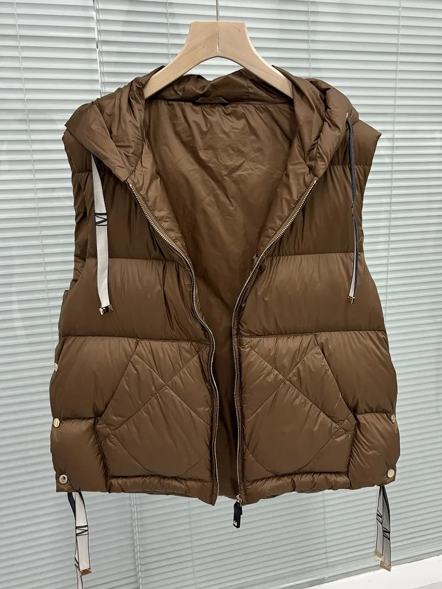 Schinteon femmes 90% duvet de canard blanc gilet avec capuche décontracté sans manches veste Simple couleur unie à la mode automne hiver haut nouveau