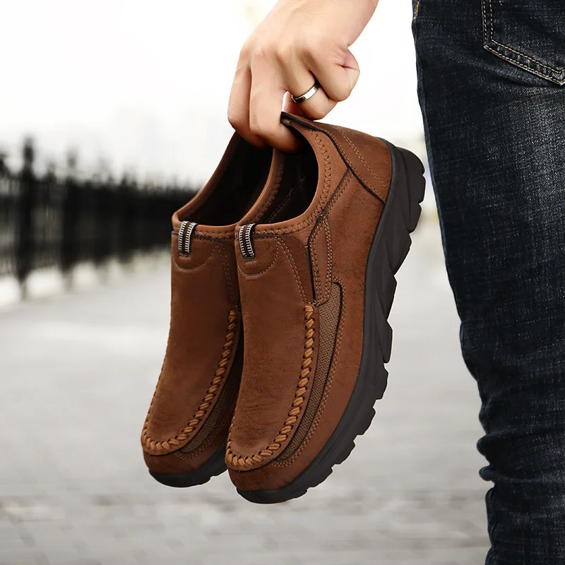 Autum รองเท้าลำลองผู้ชาย, รองเท้ากีฬาสำหรับกิจกรรมกลางแจ้ง Lazy DAD รองเท้าหนังไซส์ใหญ่0523สำหรับผู้ชาย