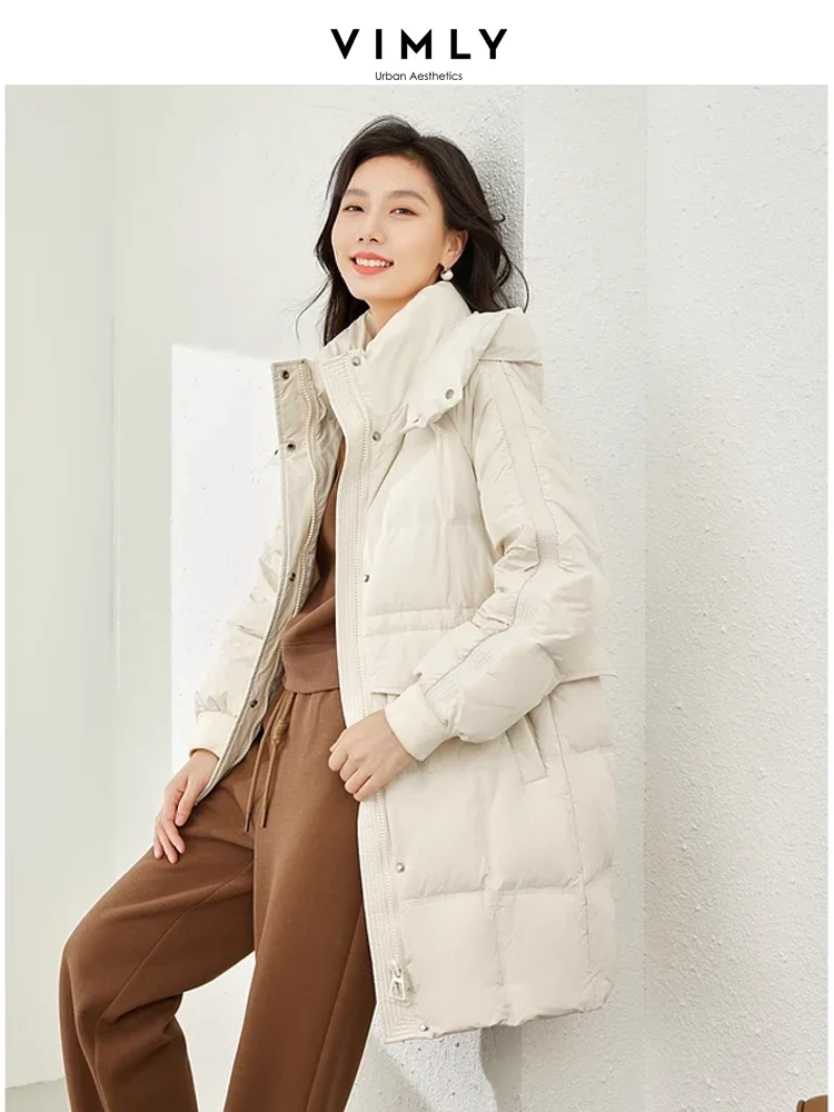 Vimly-abrigos negros con capucha y cremallera para mujer, chaquetas largas gruesas y cálidas para invierno, ropa informal recta a prueba de viento para mujer 2024 50618