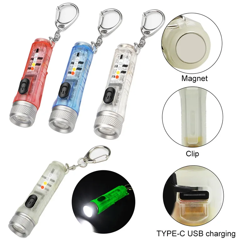 Mini portachiavi torcia LED torcia ricaricabile torcia di ricarica USB magnetica portatile lanterna da campeggio ad alta potenza a lungo raggio