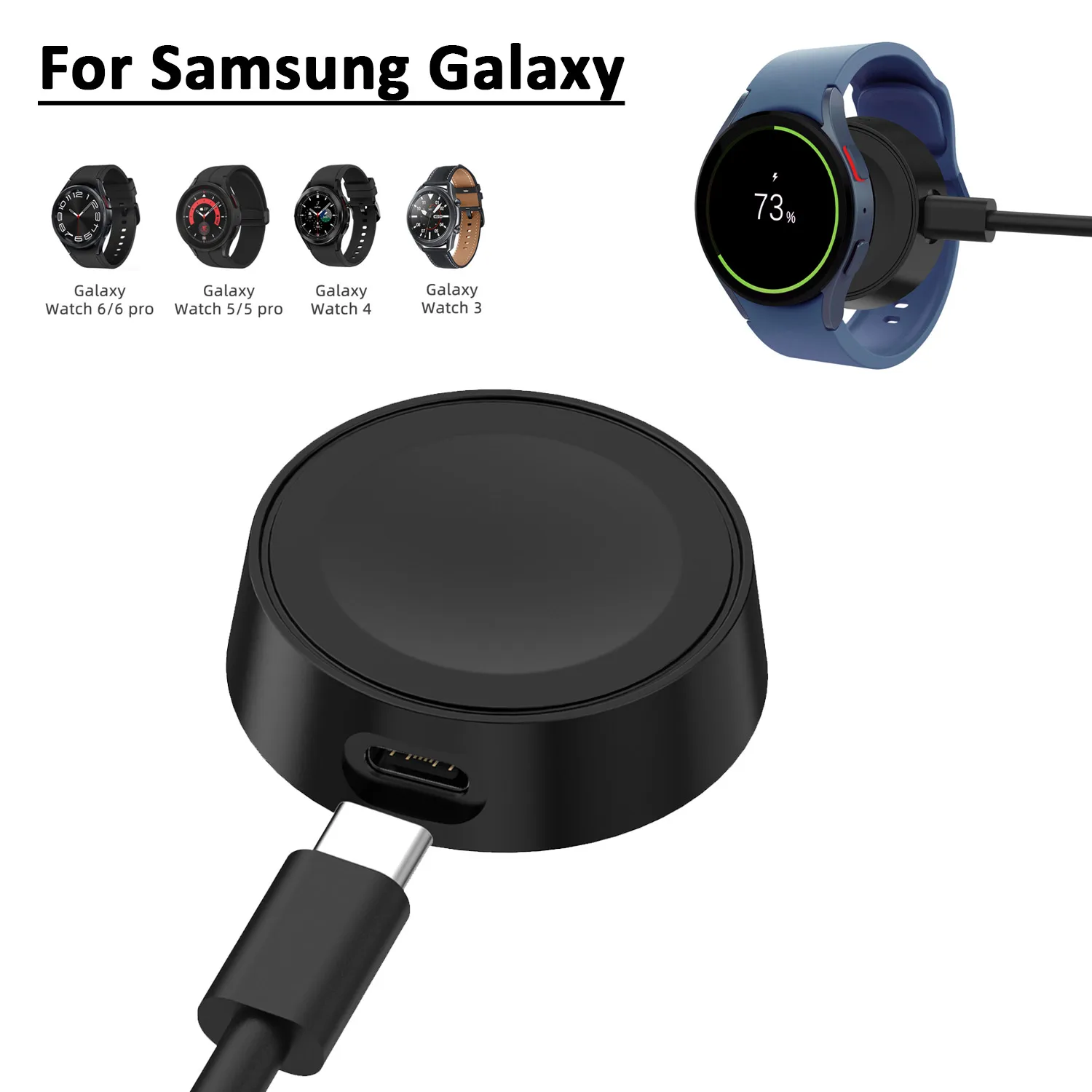 Mini Horloge Type C Kabel Draadloze Oplader Sleutelhanger Pad voor Samsung Galaxy Horloge 7 6 5 Classic Pro 4 3 Actieve 2 Snel Opladen Dock