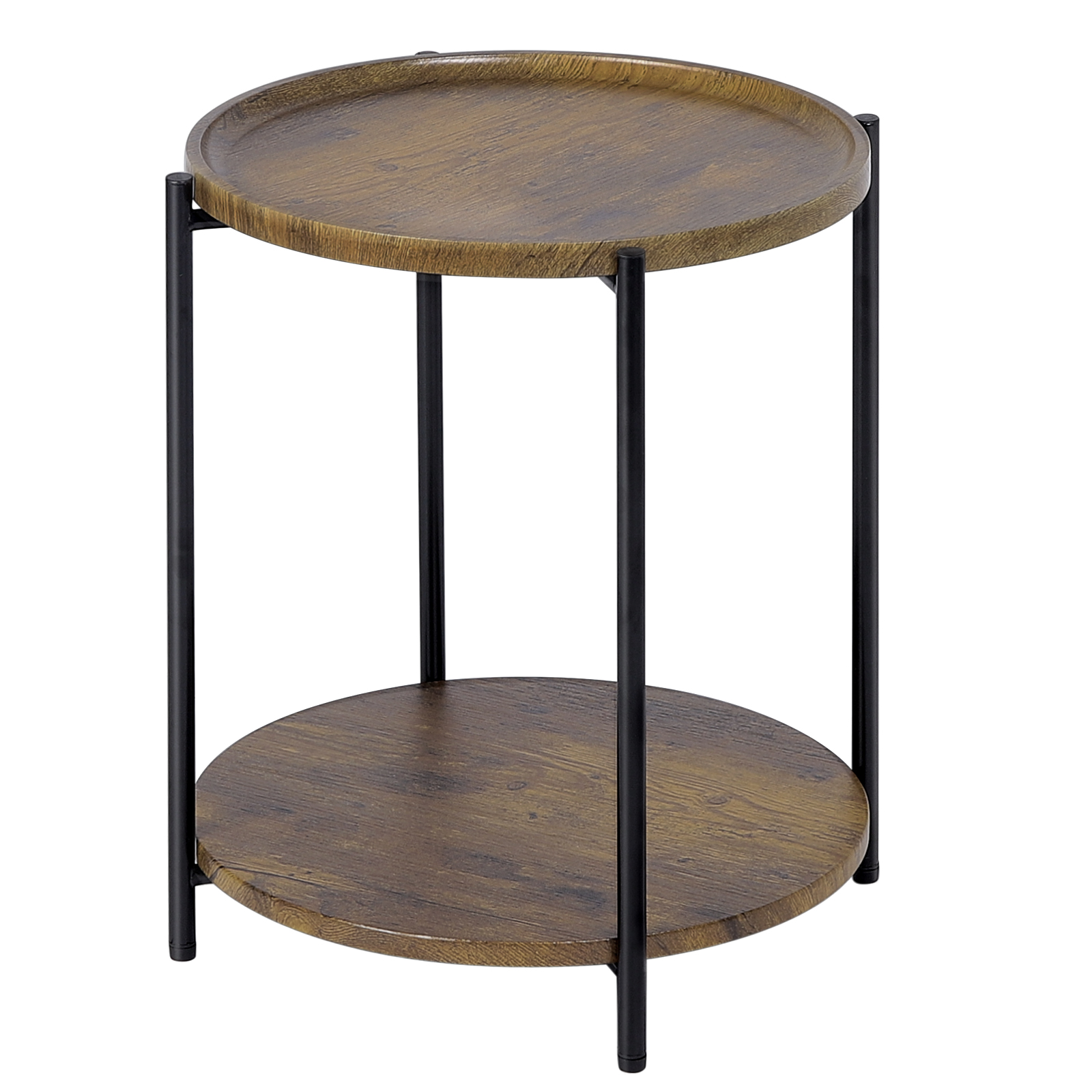 Mesa de centro redonda con 2 estantes, mesa extraíble, sofá, teléfono, mesita de noche de té para sala de estar, dormitorio y hogar