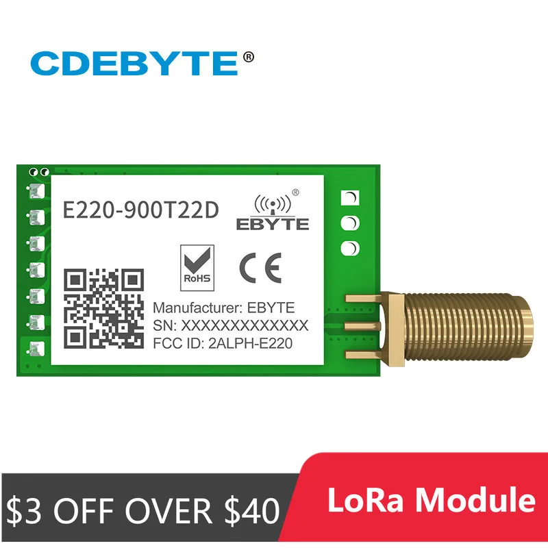 LoRa 868MHz 915MHz LLCC68 Módulo inalámbrico 22dBm de largo alcance 5km CDEBYTE E220-900T22D SMA-K UART RSSI transmisor receptor DIP