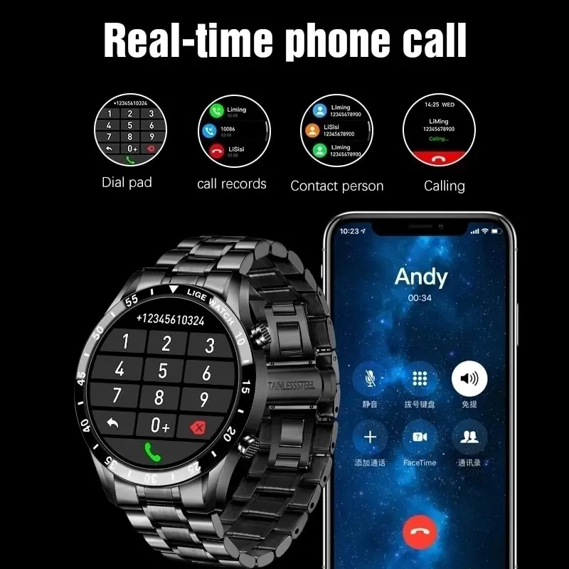 Reloj inteligente 2024 LIGE con pantalla táctil de círculo completo para hombre, reloj deportivo con caja +