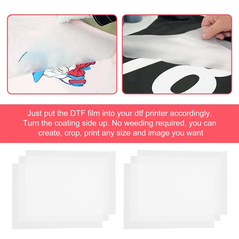 DTF 전사 필름 100 Sheets-A4 PET 열전사 용지, DIY 티셔츠, 양말, 가방, 8.3 인치 X 11.7 인치