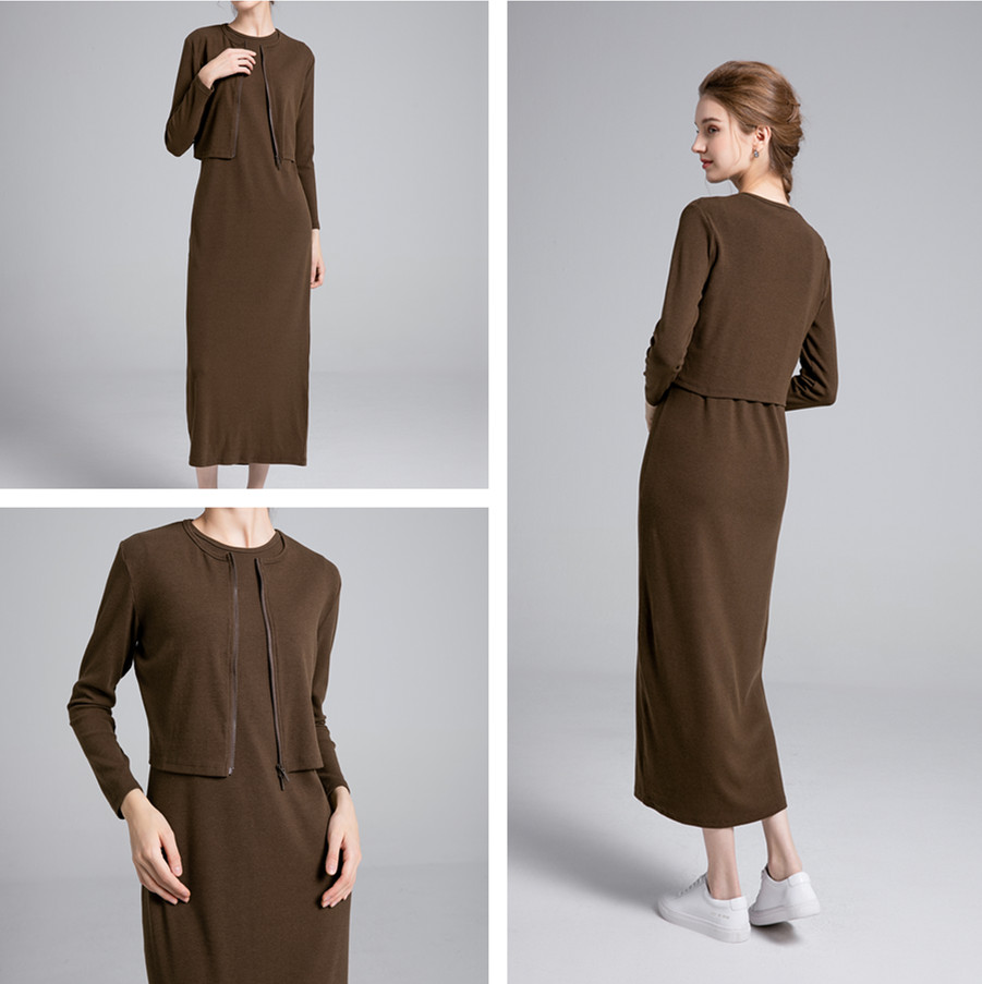 AS-Cardigan à fermeture éclair pour femme, robe longue maxi longueur, vêtements en tissu côtelé, fibre naturelle, vêtements de marque, Sunshine Out en 1 jour