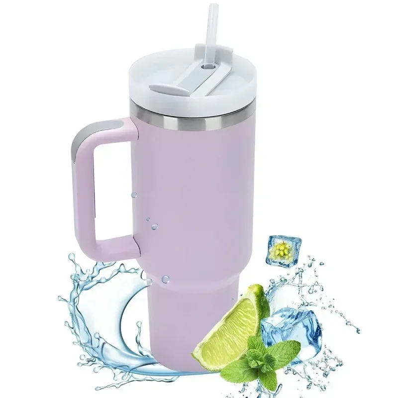 Vaso aislado de 40oz, taza acuum 2,0, taza térmica para con asa, pajita, acero inoxidable, bebidas de café frío y caliente