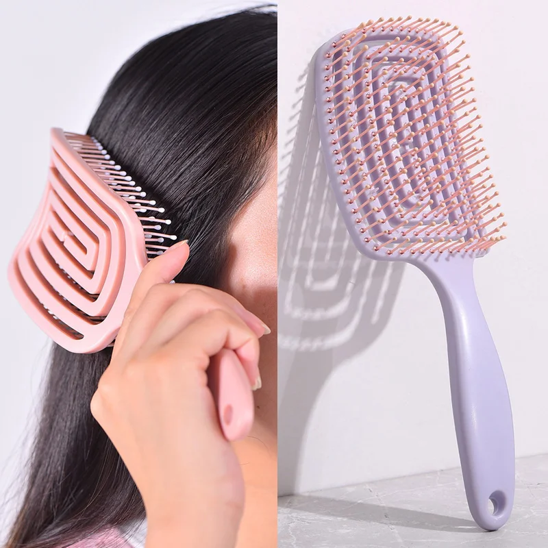 1Pcs Elastic Massage Comb Hollow Out Hair Brush Scalp Massage Combs Hair Styling Detangler Fast Blow Drying Detangling Tool