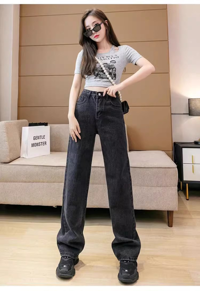 Nouveau Design Sense femmes pantalon en Denim ample rétro pantalon à jambes droites à la mode couleur unie ample décontracté pantalon à jambes larges