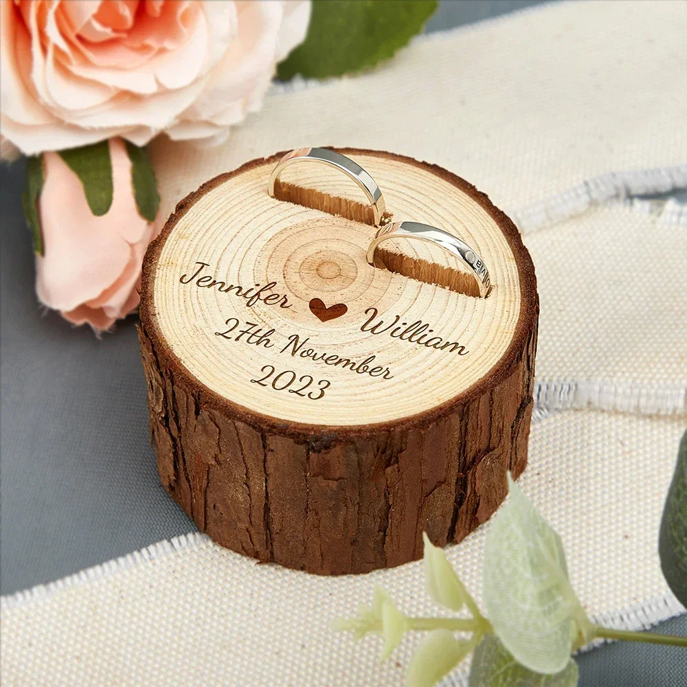 Wooden Double Slot Ring Box for Wedding Ceremony Engagement Anniversary Gift Engraved Ring Bearer Holder Box Free Personalised