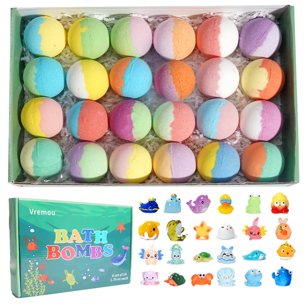 Bath Bombs สําหรับเด็กที่มีความประหลาดใจภายใน, ชุดของขวัญระเบิดอาบน้ําสําหรับเด็ก 24 แพ็ค, อาบน้ําฟองเด็กอินทรีย์ธรรมชาติ Fizzy สําหรับเด็กผู้หญิง