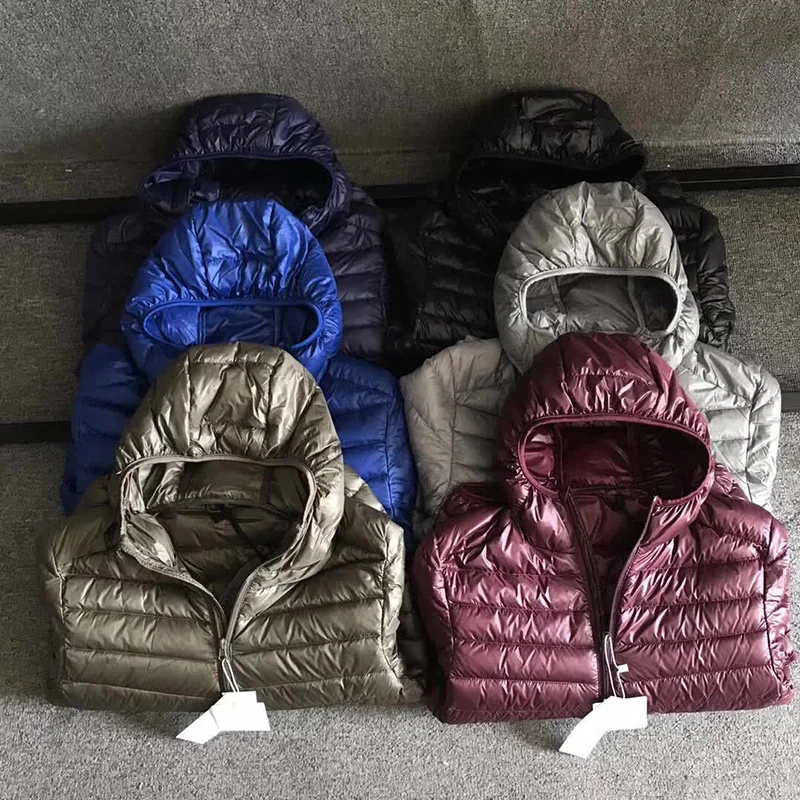 Plus Size Schinteon Mannen Witte Eend Donsjack Ultra Licht Dunne Toevallige Jas Bovenkleding Met Kap Nieuwe Aankomst Winter Herfst