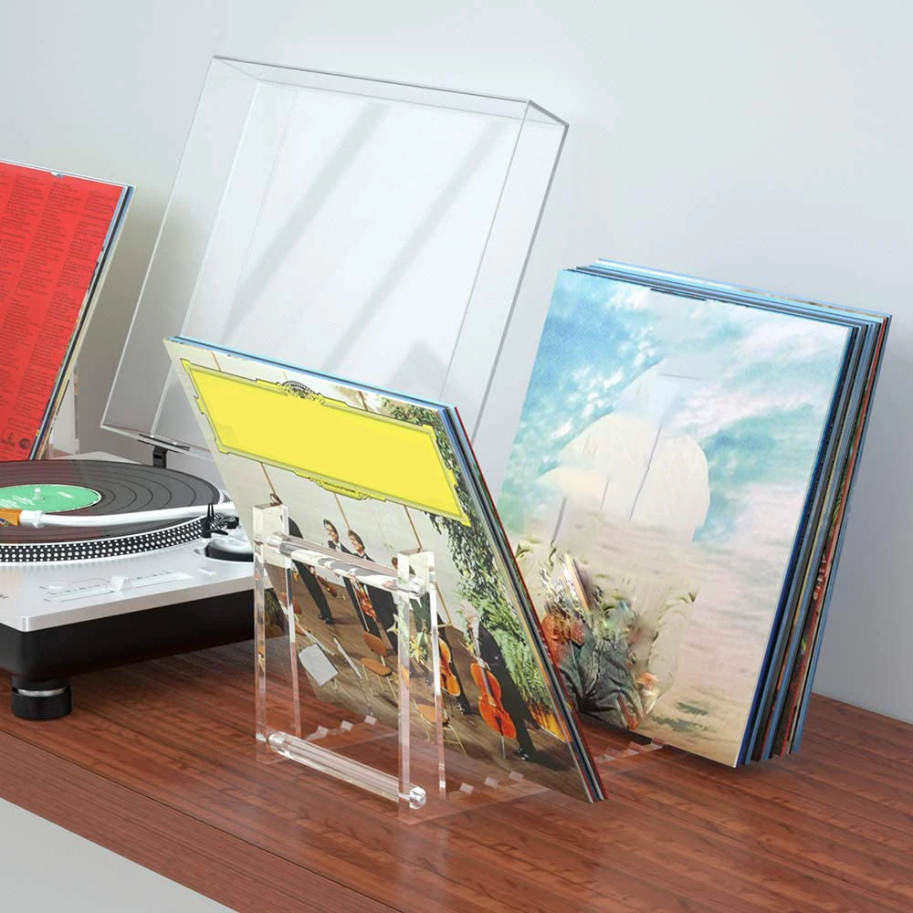 Clear Vinyl Record Stand Holder for Desktop Album Storage, Record Shelf Display for Desktop Pictures, Books