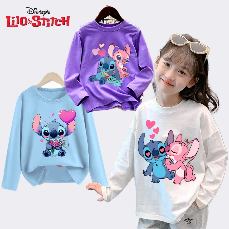 ディズニーリロ & スティッチ子供 Tシャツ綿 Tシャツ長袖ベースコートレジャーウェア男の子女の子かわいい漫画トップス子供服