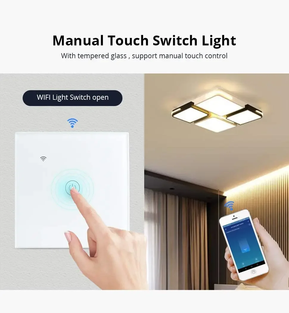 Tuya Wifi UE interruptores inteligentes 1/2/3/4 interruptor de luz táctil Sensor de pared 433mhz interruptores RF vida inteligente para Alexa Google Home Alice