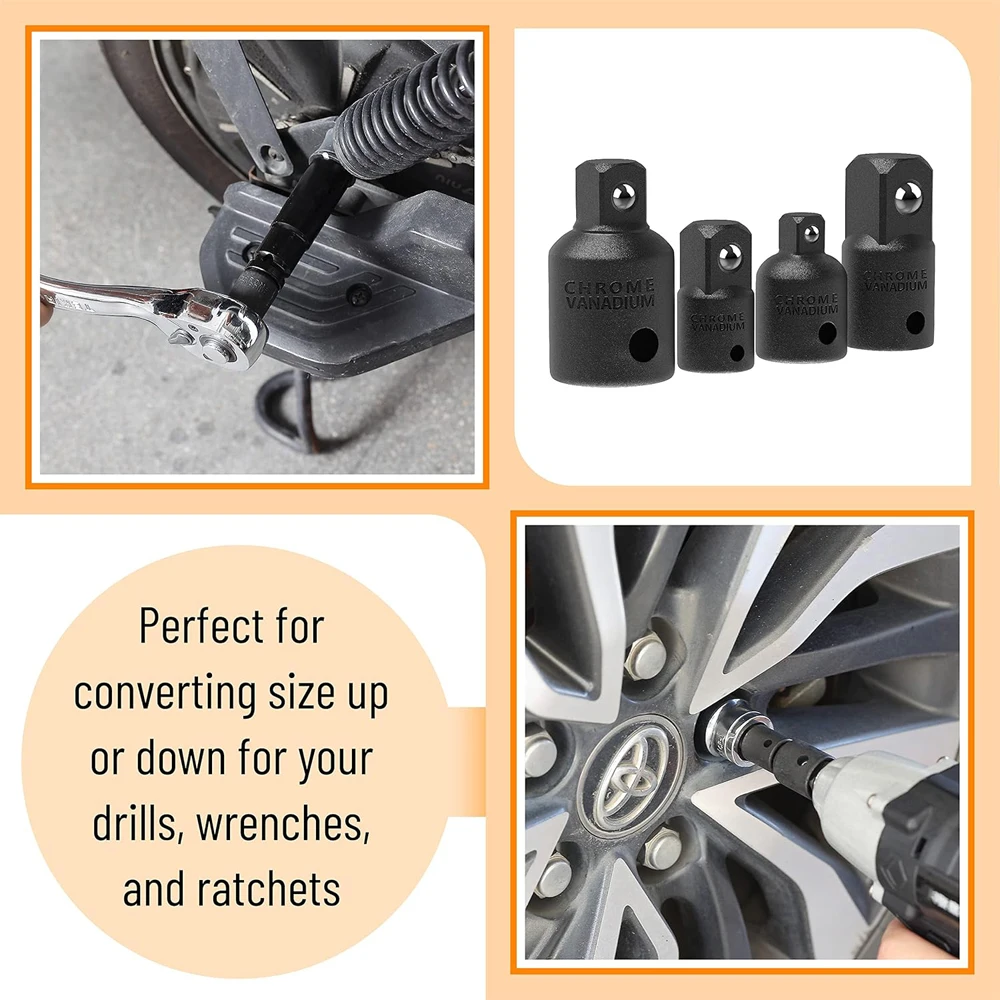 4PCS 1/2 3/8 1/4 inch Impact Socket Adapter Reducer Set Gebruik Sleutels Boren in Auto en Slagschroevendraaier bouwwerk