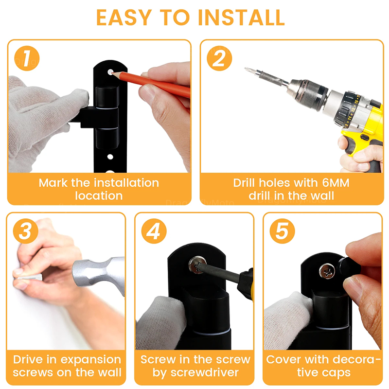 Soporte para casco de motocicleta Soporte para casco de montaje en pared 180 °   Colgador de casco giratorio con ganchos para abrigos, gorras, bicicleta, béisbol, Rugby