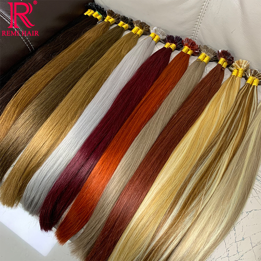 ปลายแบน Keratin ต่อผมตรงผมมนุษย์จริง Virgin สีเวียดนามต่อผม Pre-bonded FUSION Hair