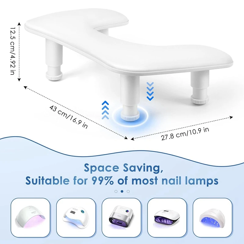 A74P-Repos de braço para manicure para unhas Tech: Apoio de braço ajustável em forma de U para unhas - Descanso de mão de couro PU para manicure