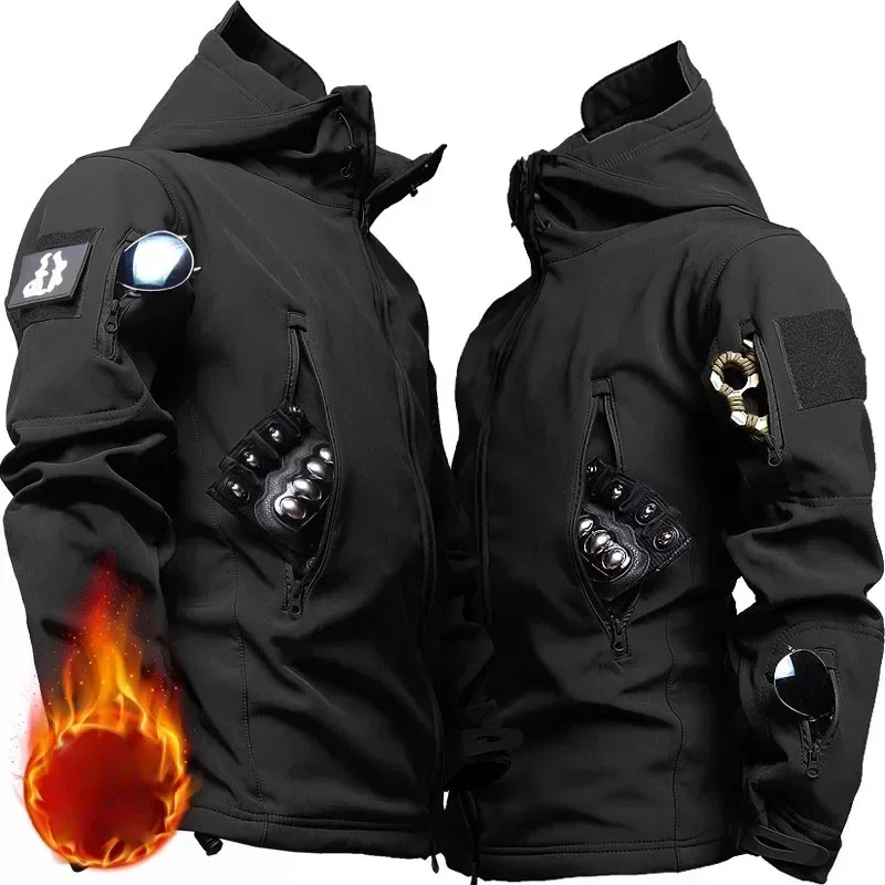 Traje de camuflaje de invierno para hombre, conjunto táctico cálido de concha suave de lana impermeable, ropa de caza gruesa para senderismo al aire libre, combate a prueba de viento