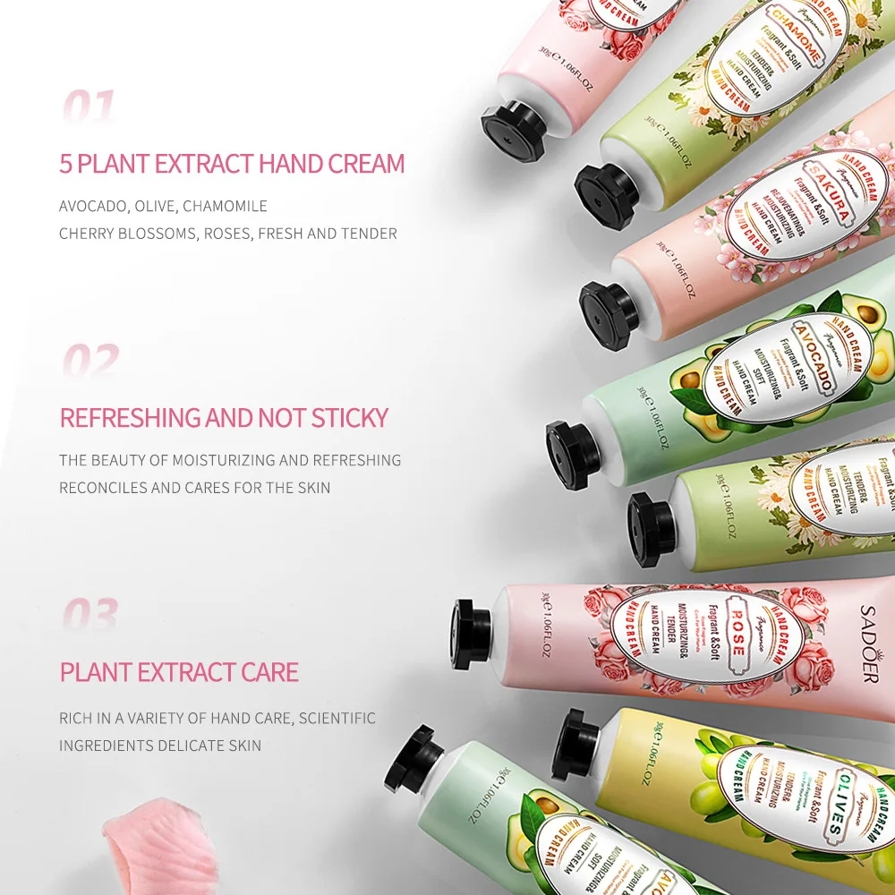15pcs 아보카도 사쿠라 향기로운 핸드 크림 세트 모이스춰 라이징 리페어 안티 드라이 영양 핸드 스킨 케어 로션 세트 핸드 케어