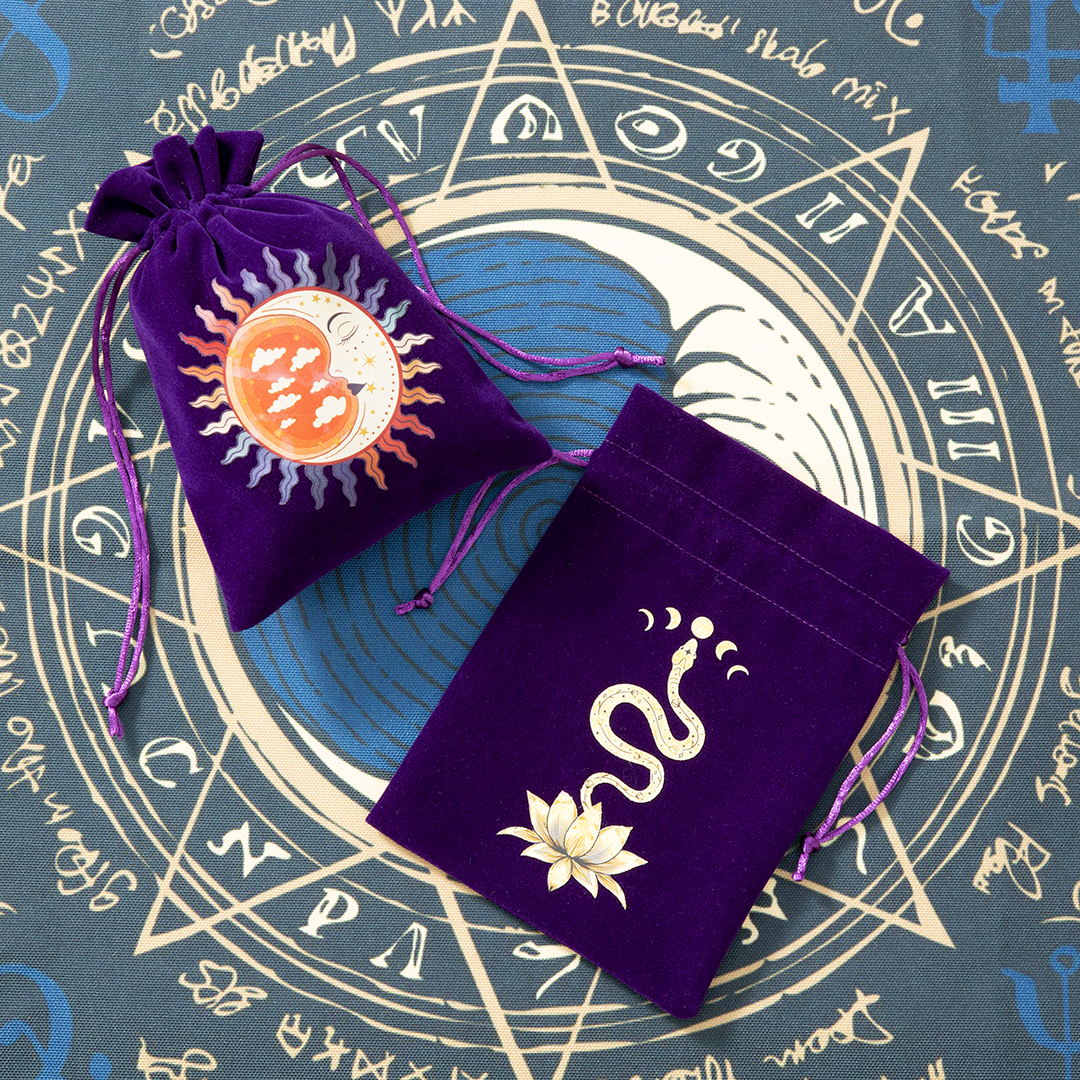 6pcs Velvet Moon Sun Tarot Storage Bag Board Game Cards Embroidery Drawstring Package Witchcraft Supplies for Altar Tarot Pouch