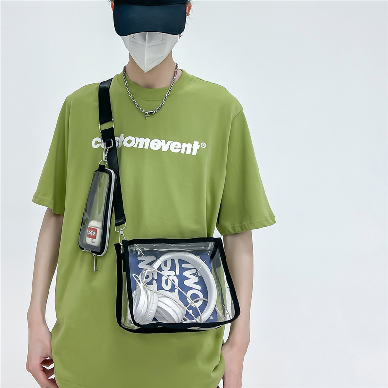 แนวโน้ม PVC โปร่งใสไหล่กระเป๋าสะพายข้างสีชมพูสีส้มขนาดเล็กความจุกันน้ํา Street กระเป๋าสะพายสตรีกระเป๋าลําลองผู้ชาย
