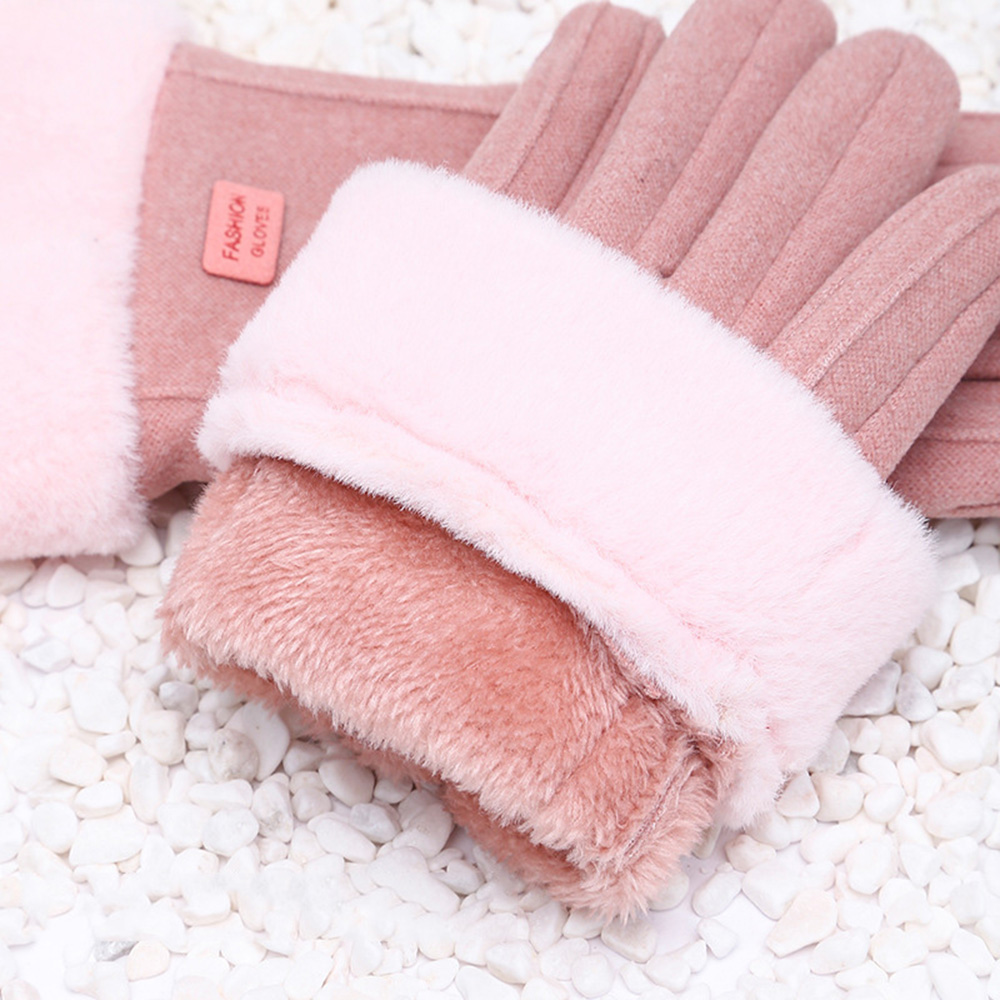 Guantes de felpa gruesos de invierno para mujer, Guantes de gamuza cálidos a la moda para exteriores, Guantes para conducir con pantalla táctil, manoplas deportivas para ciclismo