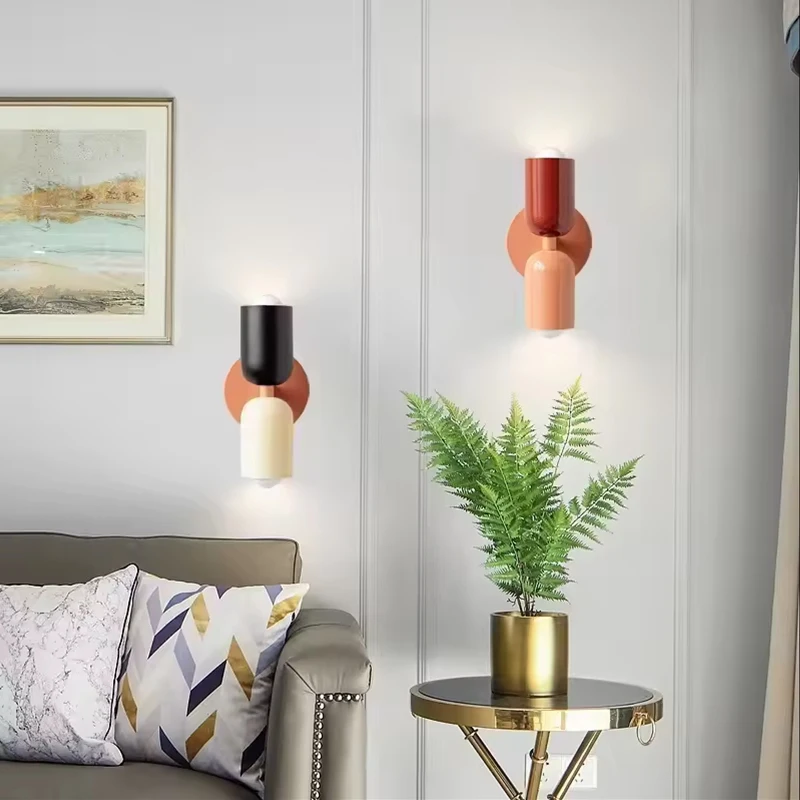 Nordic conduziu a lâmpada de parede em creme estilo macaron lâmpada de duas cabeças para o quarto cabeceira das crianças corredor estudo porta pátio