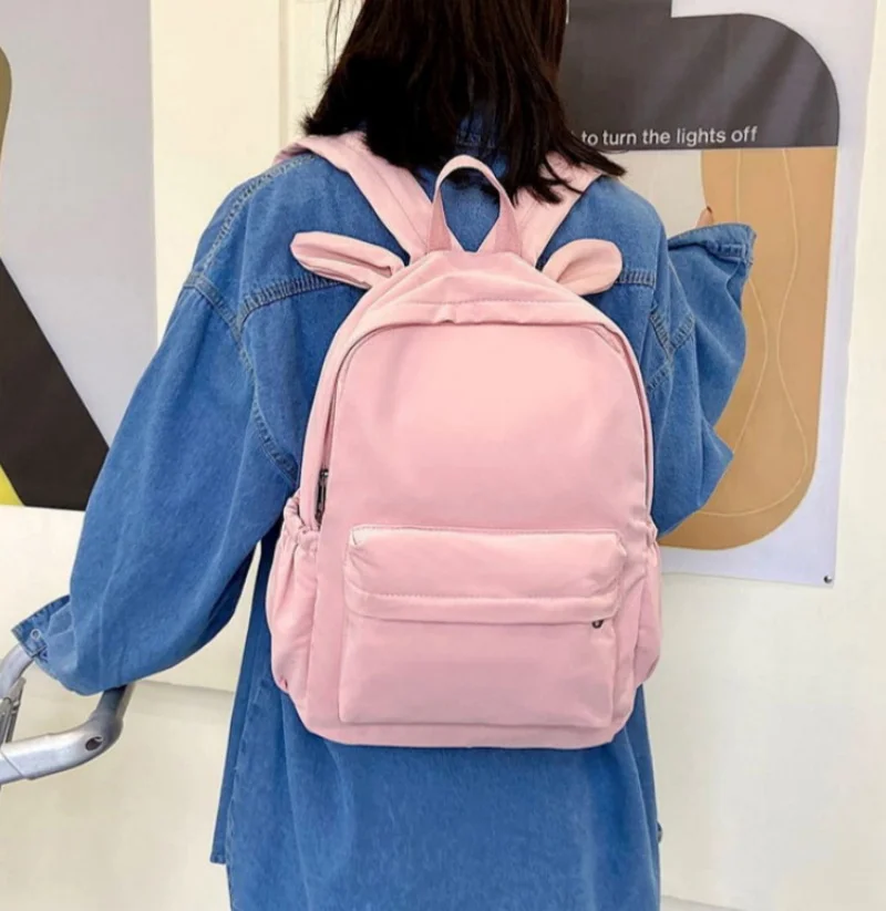 Custom Name Solid Color Rabbit School Student Backpack Personalized Kids Fashion Large Capacity Schoolbags Lightweight Backpack