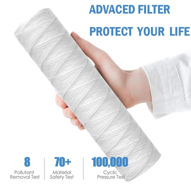10 Inch x 2.5 Inch String Wound Sediment Water Filter Cartridge Whole House Sediment Filtration, Universal Replacem
