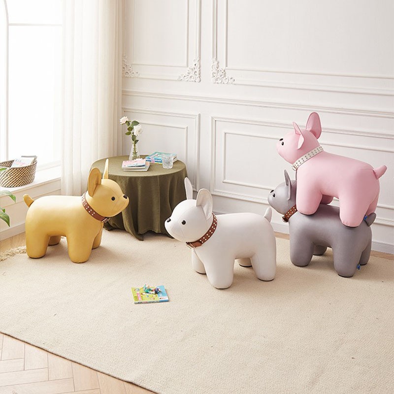 OMGD taburete de perro de lucha de ley con dibujos animados, taburete para zapatos de animales para niños, taburete rojo de red para sala de estar, taburete ligero de lujo para puerta de casa