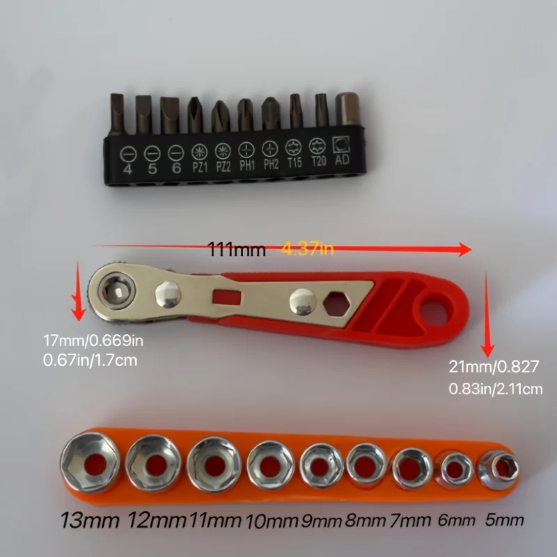 1/4" Mini śrubokręt z grzechotką do jazdy do przodu i do tyłu oraz 10 szt. bitów ze stali S2 11 szt. śrubokrętów z grzechotką i zestaw bitów,