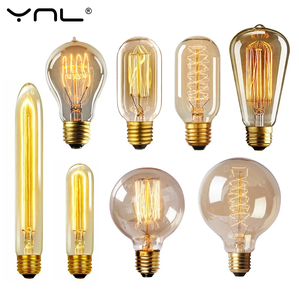 Bombilla Edison retro, ampolla incandescente vintage E27, 40w, 220V, para decoración, bombilla de filamento E27, luces colgantes antiguas