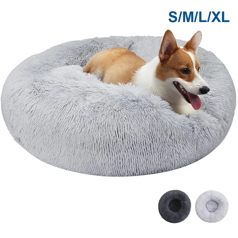 Lit rond pour animaux de compagnie 50-80cm, longue maison en peluche pour chat, lit pour chiens moyens, nid doux pour chat, chenil, matelas pour chien, fournitures pour animaux de compagnie