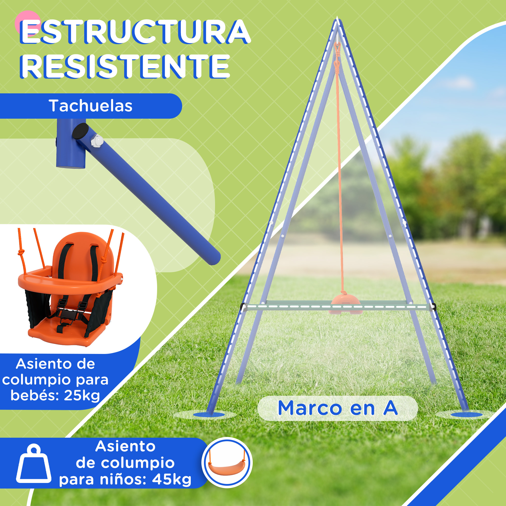 Outsunny Columpio Infantil con Cinturón de Seguridad 180x160x182 cm Naranja