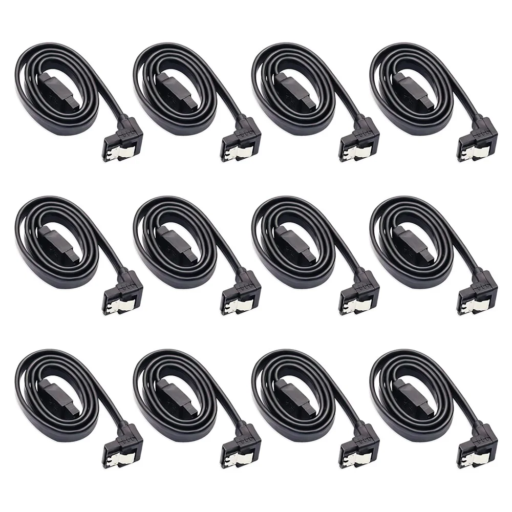 12er-Pack SATA-Datenkabel, 90 Grad rechtwinkliges SATA III 6,0 Gbit/s-Kabel, schwarz, mit verriegelbarem SATA-Kabel für HDD-SSD-CD-DVD-Laufwerke